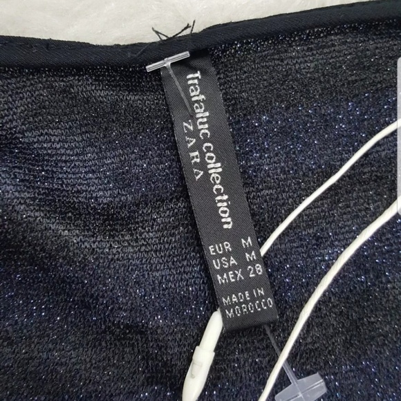 Zara Frill Metallic V-neck Stripe Sheer Blouse M - Picture 7 of 8